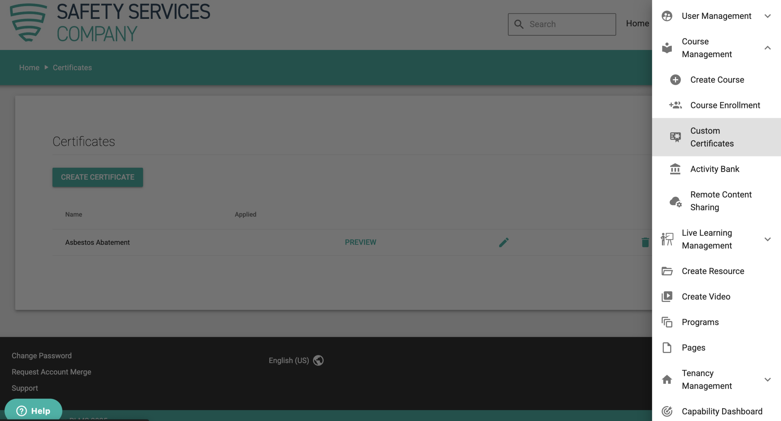 Custom certificates for online safety training modules