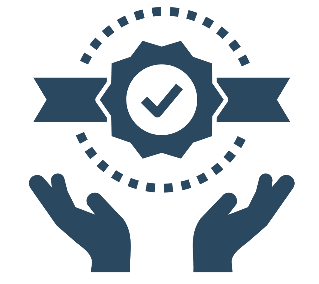 Hands reaching for certification checkmark